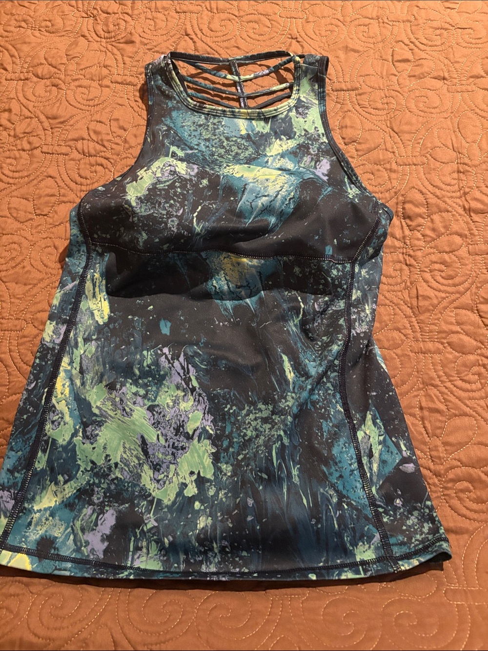 Fila Women's Black Tank Top with Blue, Green & Yellow Abstract Print